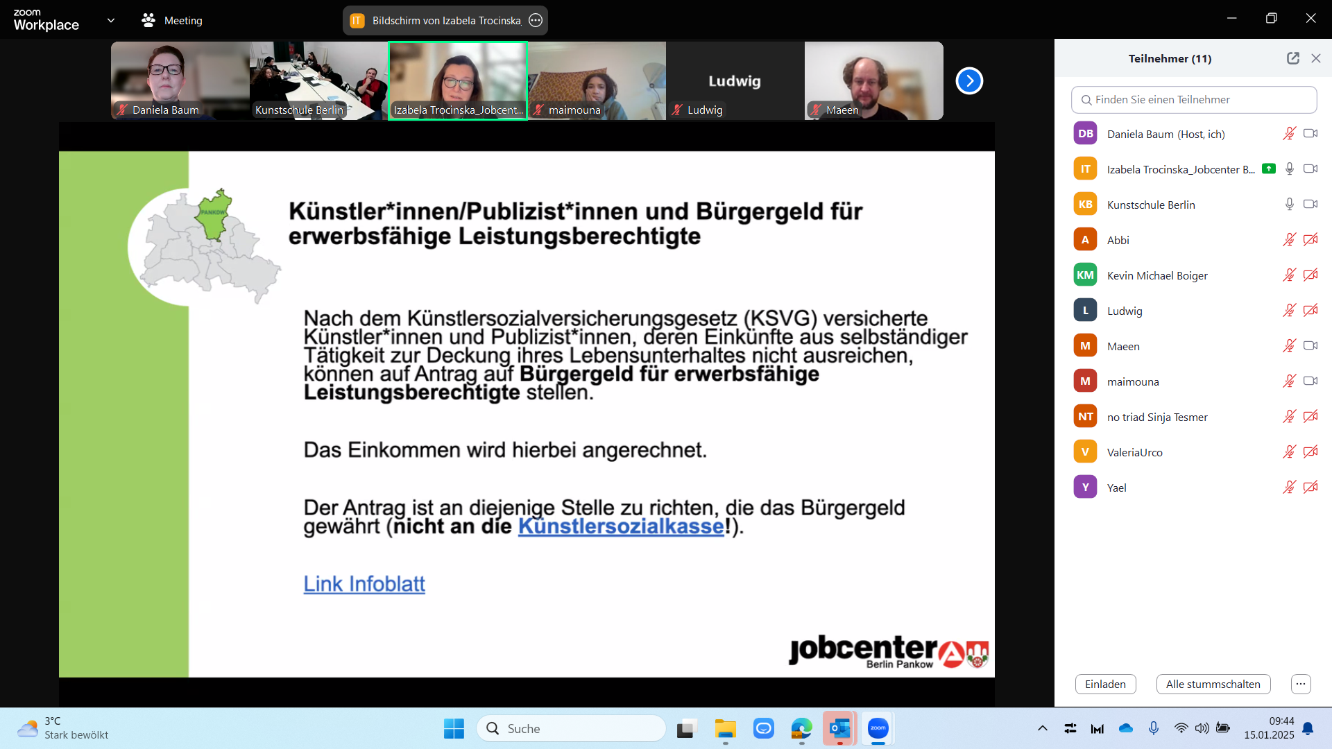 Onlineveranstaltung mit der Beauftragten für Chancengleichheit des JobCenters Pankow im Rahmen von KarriereKick Kunst